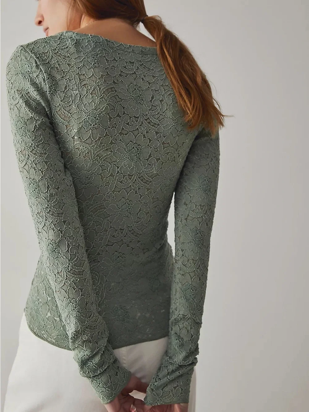 Free People Cloud Ride Notch Long Sleeve Ribbed Top Fitted Women Size XS